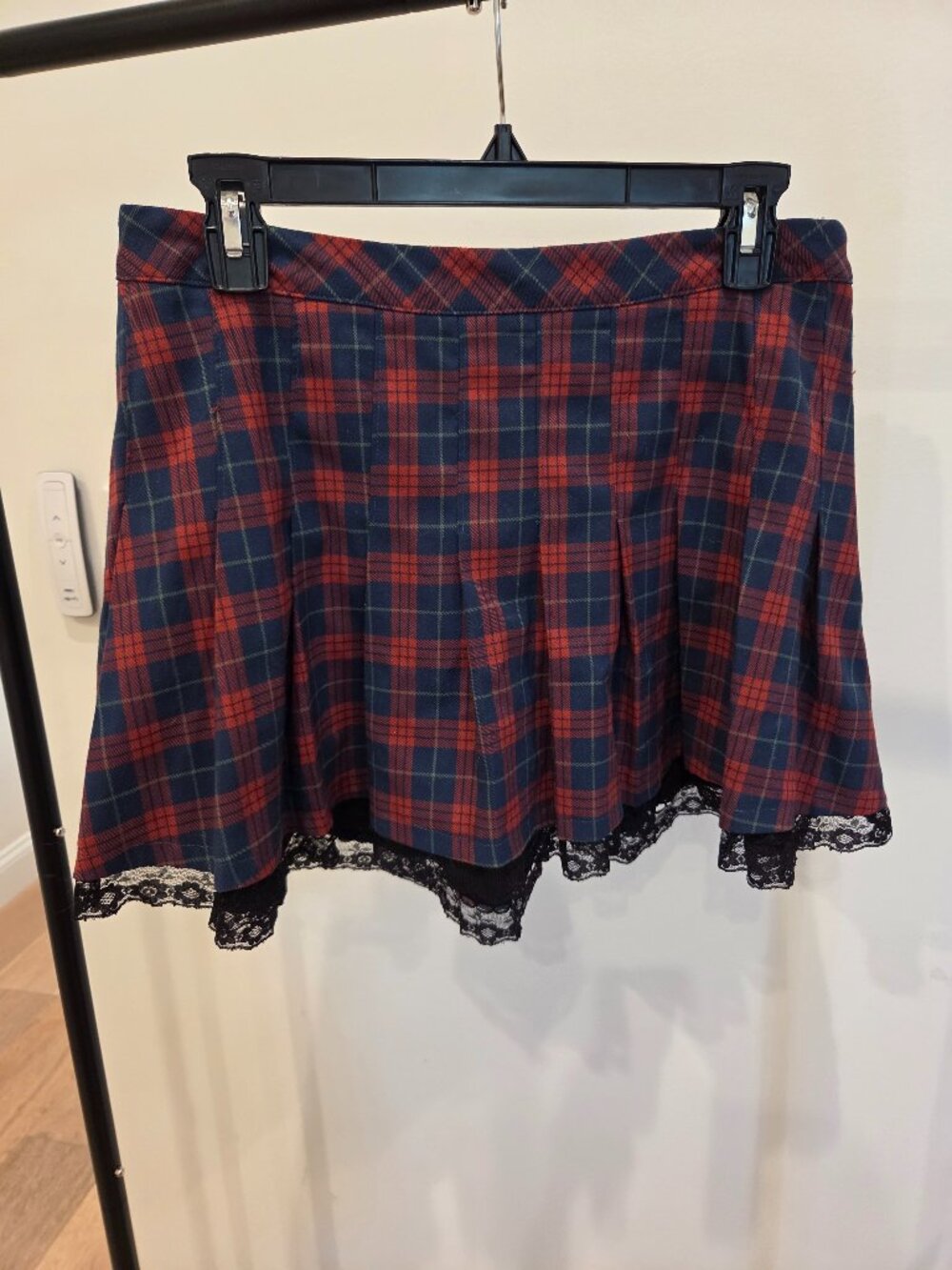 Plaid Mini Skirt Black and Red with Black Lace Trim